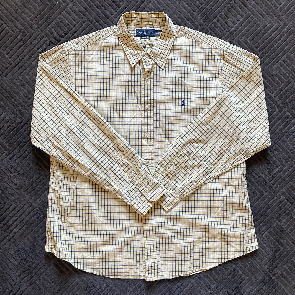 Ralph Lauren Button Down Shirt Men's XXL Yellow Blue Plaid - Picture 2 of 8